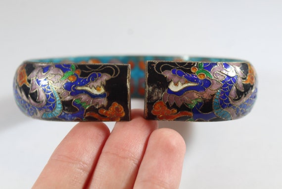 Vintage Sterling Silver Chinese Enamel Two Blue D… - image 1