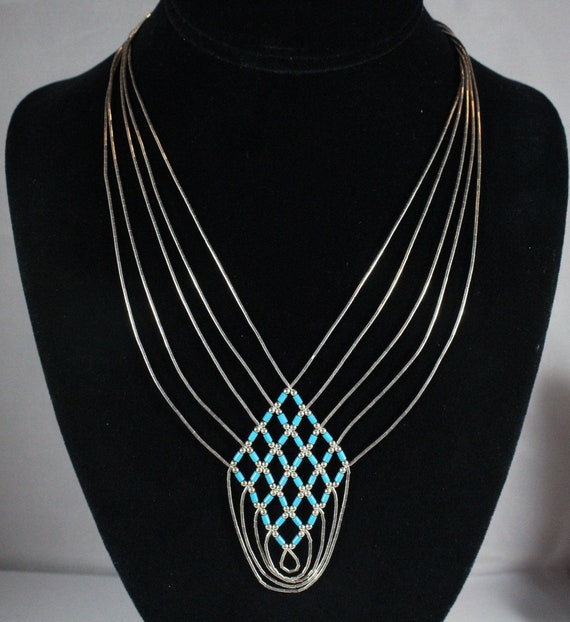 Sterling Liquid Silver Barrel Shape Turquoise  Ne… - image 1