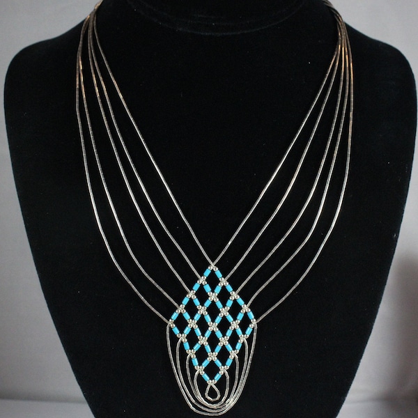 Sterling Liquid Silver Barrel Shape Turquoise  Necklace