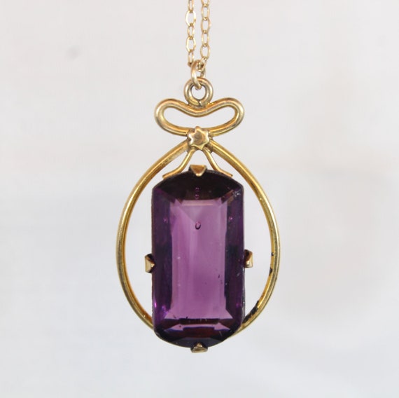 Vintage Gold Filled Faceted Purple Glass Necklace - image 3