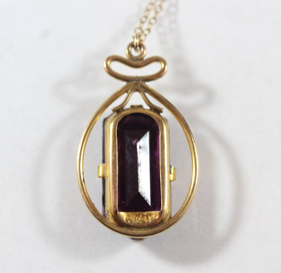 Vintage Gold Filled Faceted Purple Glass Necklace - image 5