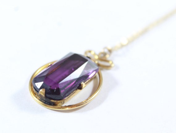 Vintage Gold Filled Faceted Purple Glass Necklace - image 6