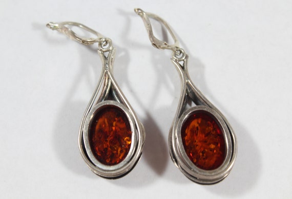 Vintage Sterling Silver Natural Amber Earring - image 5