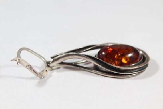 Vintage Sterling Silver Natural Amber Earring - image 6