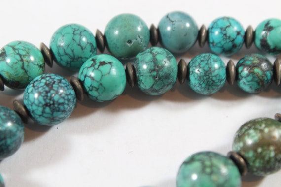 Vintage Sterling Silver Turquoise Beaded Necklace - image 4