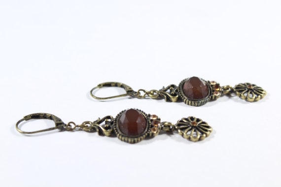 Amber Color Rhinestone and Plastic Bead Earring - image 3