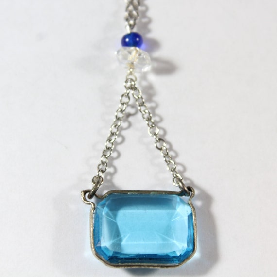 Vintage Rectangular Cut Translucent Blue Glass wi… - image 4