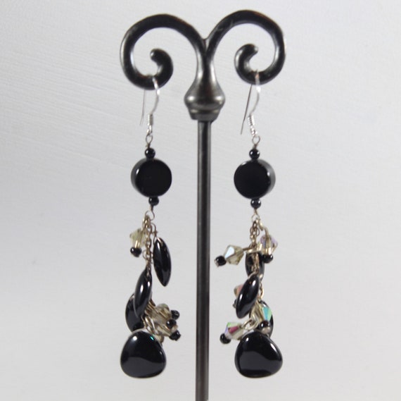 Vintage Sterling Silver Natural Black Onyx Earring - image 1