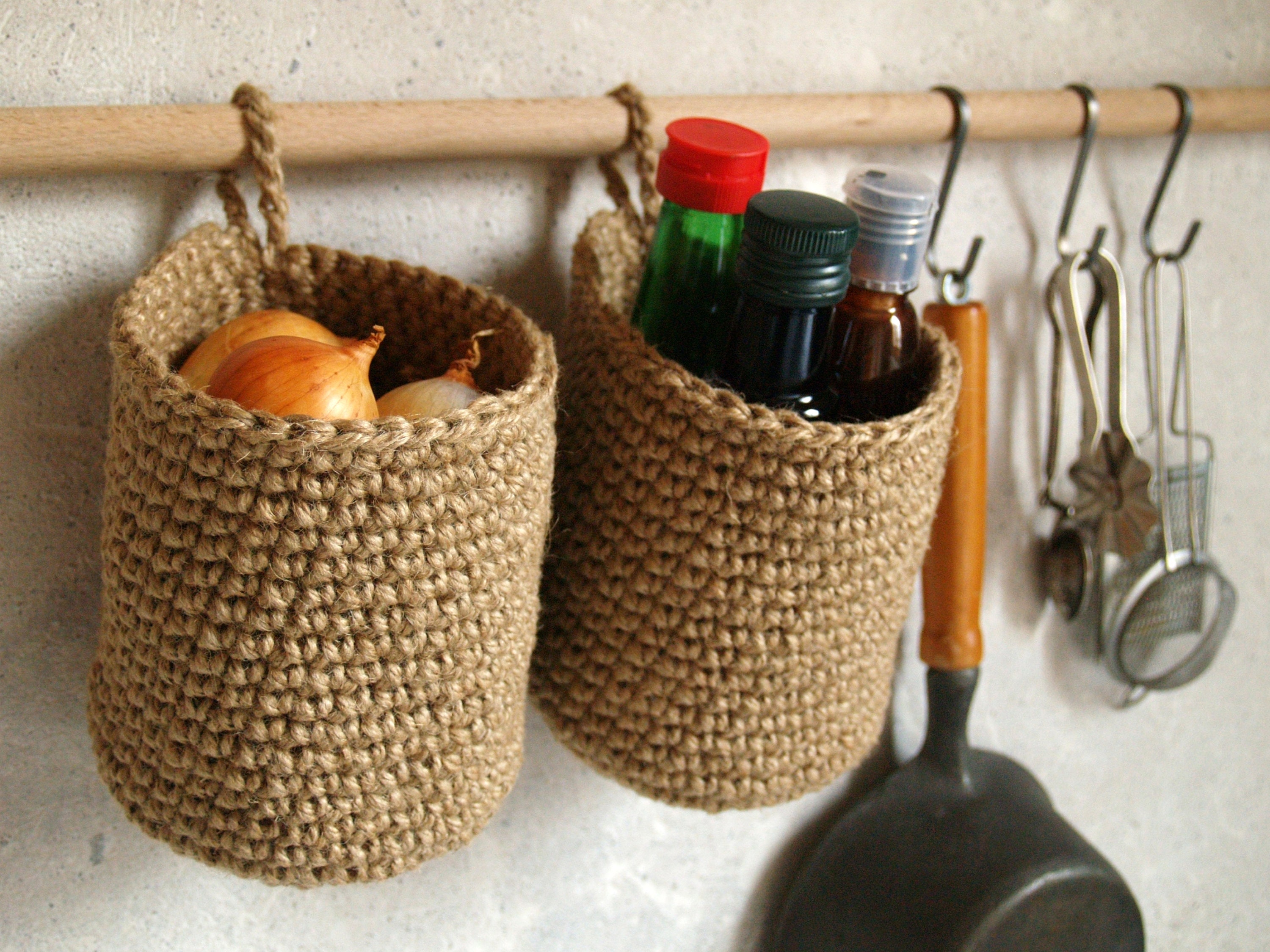 Crocheted Hanging Basket D 15 Cm H 15 Cm Jute Yarn Etsy