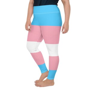Trans Flag Leggings Plus Size | Transgender Flag Leggings | Trans Pride Leggings | Designer Leggings Size 3X 4X 5X 6X | LGBT Pride Clothing
