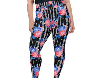 Patriotic Roses Plus Size Designer Leggings | Handmade Leggings | Patriotic Apparel | Independence Day Clothing
