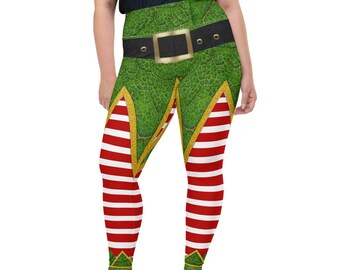 Christmas Elf Leggings Plus Size | Santa's Helper Leggings | Santa Claus Helper Costume | Naughty Elf Costume | Christmas Leggings Elf