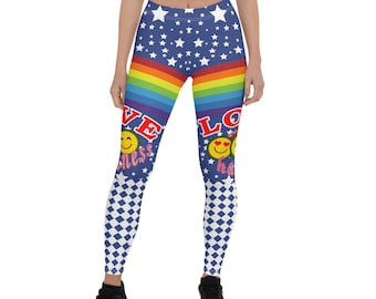 Love & Happiness Printed Leggings for Women | Boho Leggings | Hippie Clothes Leggings | Custom Designer Leggings | Pride Yoga Leggings