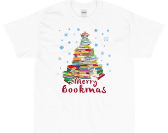 Merry Bookmas Christmas T-Shirt Gildan 5000 | Merry Christmas Plus Size | Book Lovers Christmas T-Shirt | Xmas Shirts | Book Lovers T-Shirt