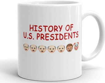 Caneca com a História dos Presidentes dos EUA | Camisetas e Canecas Anti-Trump | Nunca Trump
