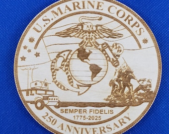 US Marine Corps 250th Anniversary - Unfinished Birch Wood Blanks for Crafts  DIY Projects