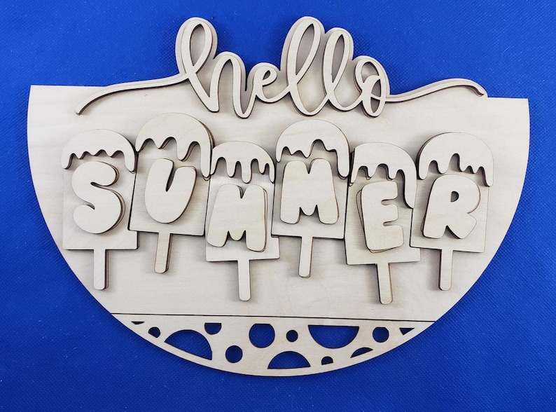 Hello Summer DIY Welcome Sign Kit: Unfinished Wood Door Hanger, Painting Craft Bild 5