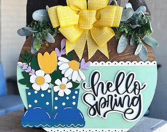 Hello Spring DIY Welcome Sign Kit: Unfinished Wood Door Hanger, Painting Craft