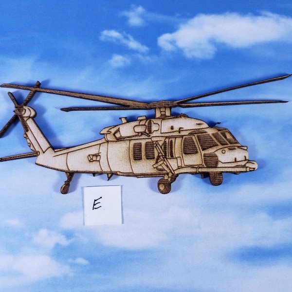 Black Hawk Helicopter - 1777E -  laser cut, wood cutout pieces, wall decor, custom wood signs