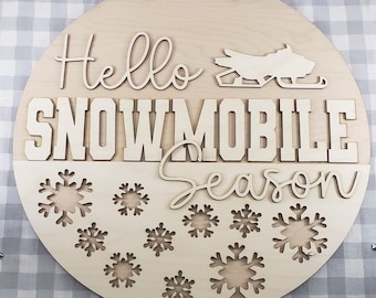 Hello Snowmobile Season Door Hanger Kit | Welcome Sign | Door Sign | Front Door Wreath | DIY Craft Kit | Unfinished Wood \ DIY Painting Kit