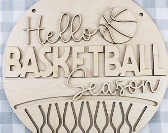 DIY Basketball Door Hanger Kit: Unfinished Wood Welcome Sign