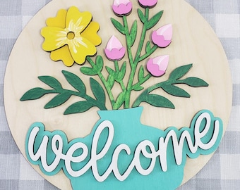 Welcome Flowerpot Door Hanger Kit: Unfinished Wood DIY Craft