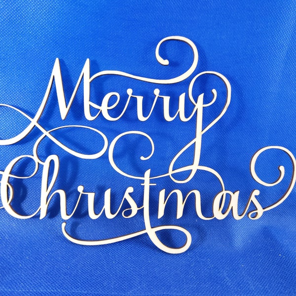 Merry Christmas Cutout - 2027C - Unfinished laser cut wood birch blanks for earrings, crafts, jewelry and DIY projects