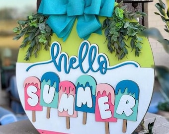 Hello Summer DIY Welcome Sign Kit: Unfinished Wood Door Hanger, Painting Craft