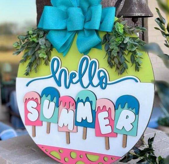Hello Summer DIY Welcome Sign Kit: Unfinished Wood Door Hanger, Painting Craft