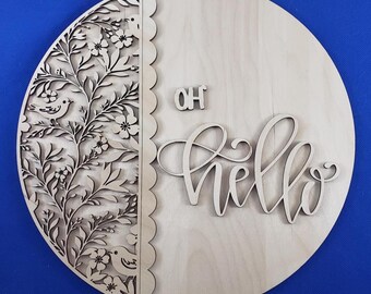 OH Hello DIY Door Hanger Kit | Unfinished Wood Welcome Sign | DIY Craft Painting Kit