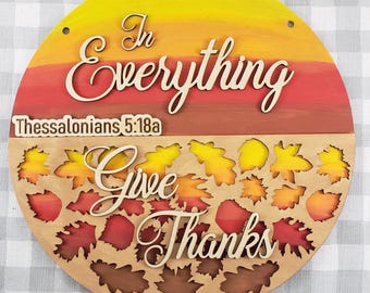 In Everything Give Thanks DIY Welcome Sign Kit: Unfinished Wood Door Hanger, Painting Craft