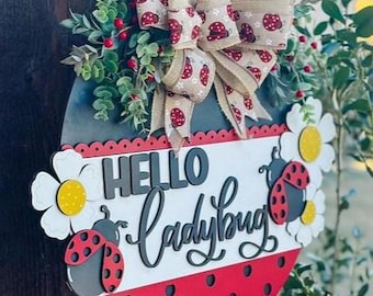 Hello Ladybug DIY Welcome Sign Kit: Unfinished Wood Door Hanger, Painting Craft