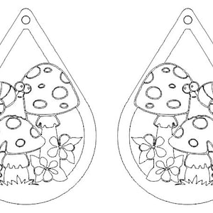 Mushrooms in teardrop Earrings File - Glowforge - Laser SVG File - Earring SVG - Wooden Earring - Laser Cut File - K40 Laser