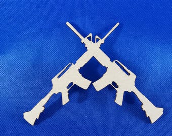 Laser Cut Birch Wood Crossed Rifles: DIY Craft Blanks