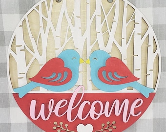 Love Birds Welcome Sign DIY Kit: Unfinished Wood Door Hanger