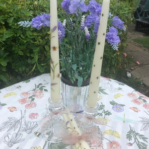 Hand Painted Tapered Ivory candles in lavender and Bee design image 6