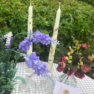 Hand Painted Tapered Ivory candles in lavender and Bee design image 3