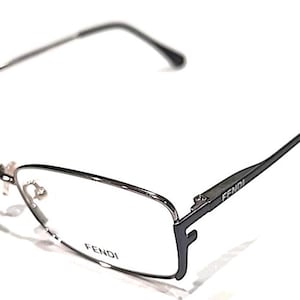 Fendi F960 030 Gunmetal Blue Rectangle Eyeglasses Frames 52-16 135 Italy