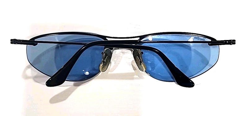 Ray Ban RB3155 006/7C Small Black Metal Blue Wrap Sunglasses 57-16 image 9