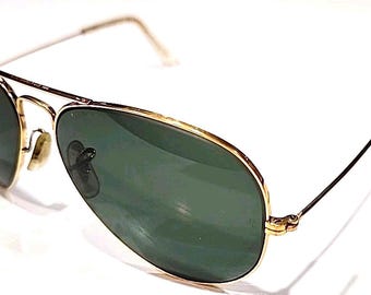 Ray Ban B&L goudkleurige metalen ronde groene pilotenbril VS 58-14