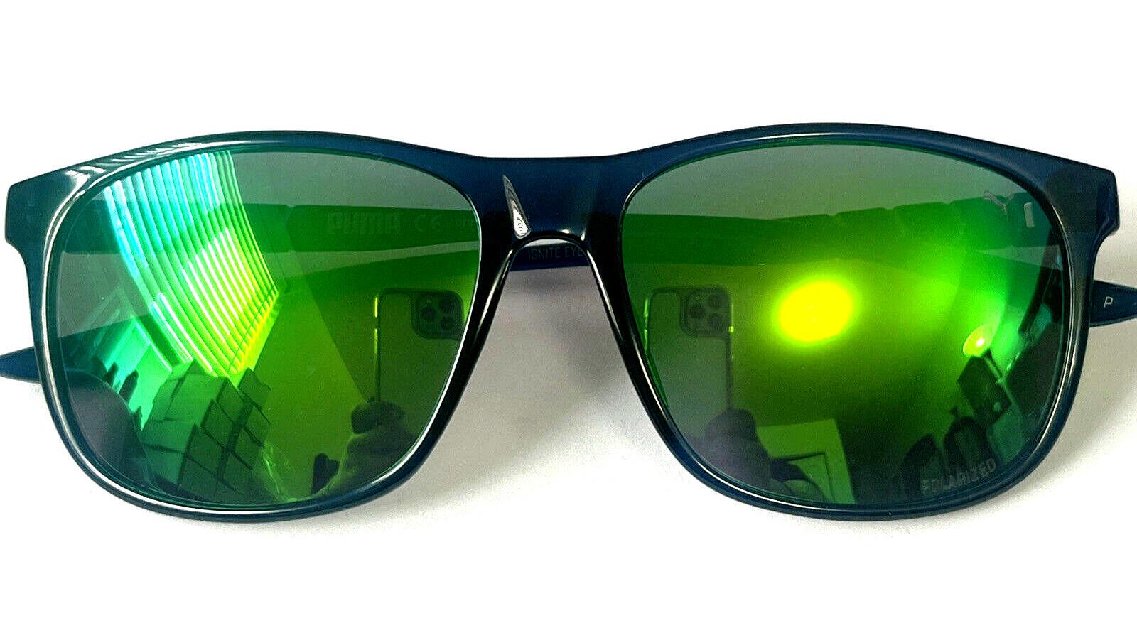 Puma PU0132S 009 Ignite Blue Green Square Sunglasses 56-16 145 New