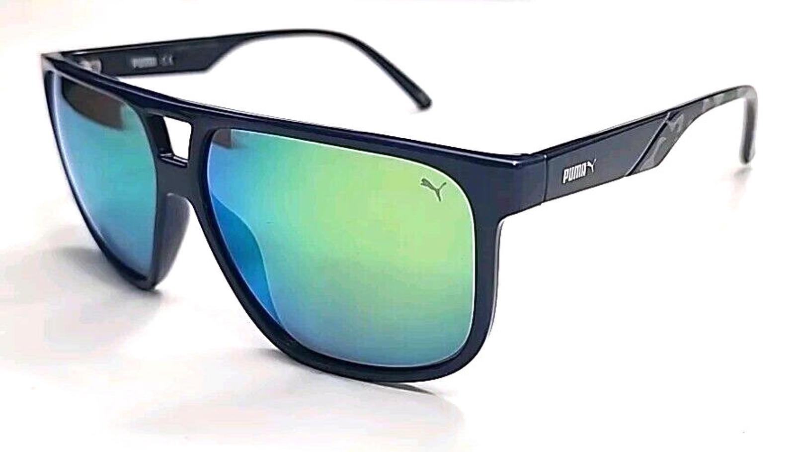 Puma スポーツメガネ ネイビー/グリーン Puma PU0200S 005 Blue Green Square Sunglasses 60-13 145 New Box