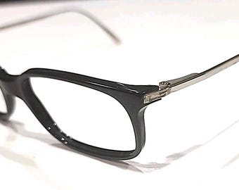 Gucci GG1167 807 Glossy Black Silver Metal Rectangle Eyeglasses 52-18 130 Italy