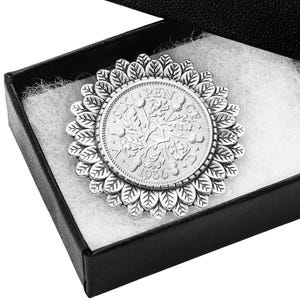 90th Birthday Gift - Brooch made from an original British 1936 silver sixpence coin, assembled in the UK