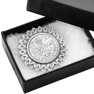 70th Birthday Brooch: 1956 Sixpence Coin Brooch - Lucky Gift