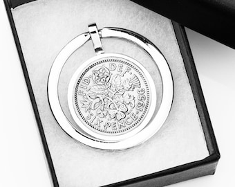 70th Birthday Keyring: 1956 Lucky Sixpence Coin - Queen Elizabeth II