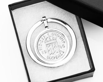 80th Birthday Gift: Vintage 1946 Sixpence Coin Keyring