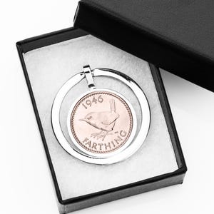 80th Birthday Gift: 1945 or 1946 Wren Farthing Coin Keyring