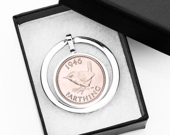 80th Birthday Gift: 1945 or 1946 Wren Farthing Coin Keyring