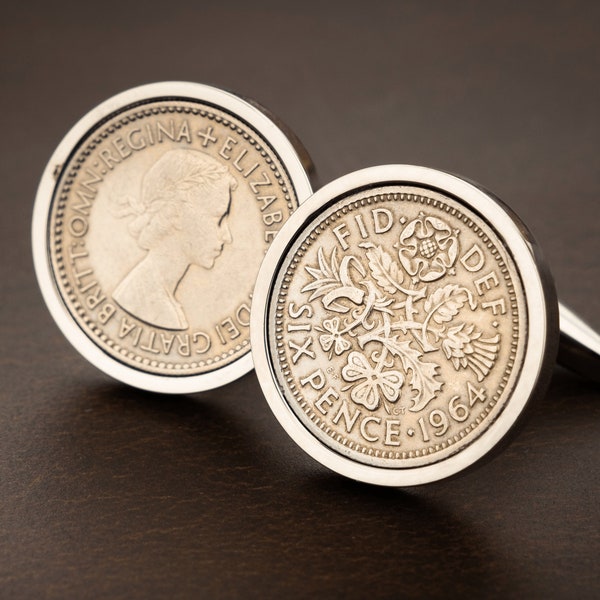 60th Birthday Lucky - 1964 Luxury Sixpence Coin Cufflinks - Gift/Anniversary - gift for dad, uncle, father, grandad